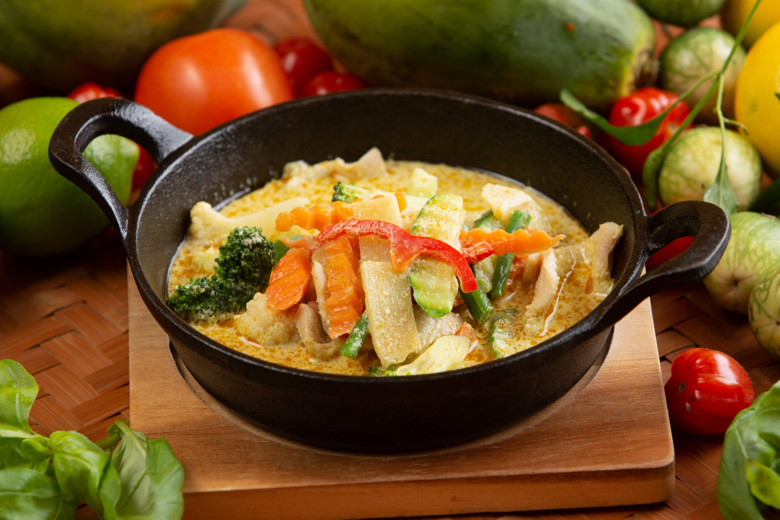 Thai green curry served with jasmine rice